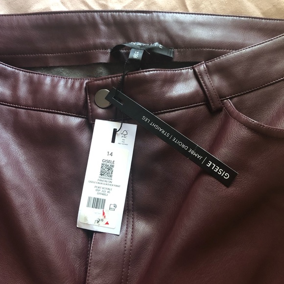 Size 14 Dynamite Vegan Leather Burgundy Pants NWT - Picture 4 of 4